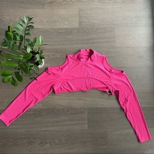 SHEIN CURVE Hot Pink Mock-Neck Ribbed Cropped Sweater
